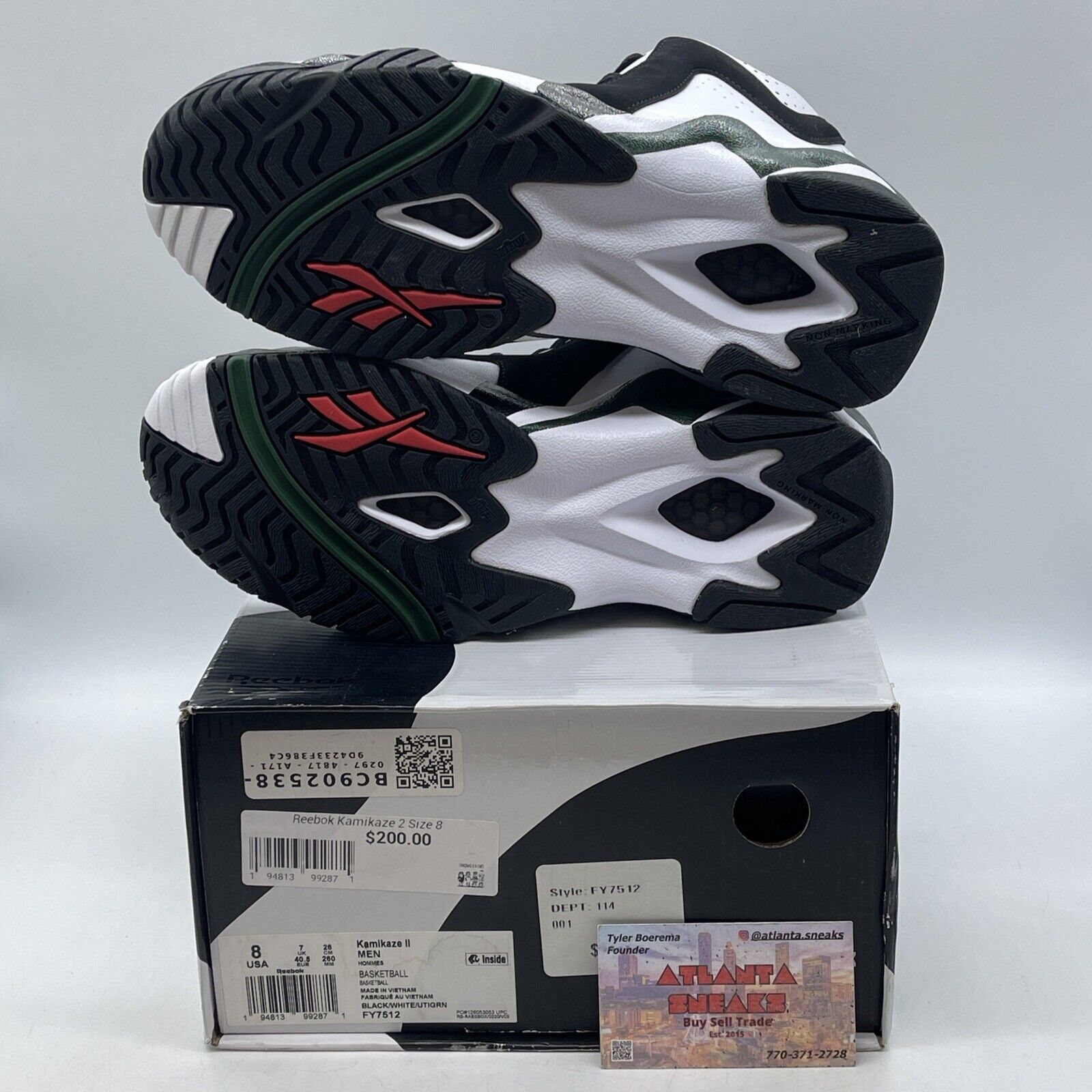 Size 8 - Reebok Kamikaze 2 Retro 2020 Sonics Black Suede White Leather (FY7512)