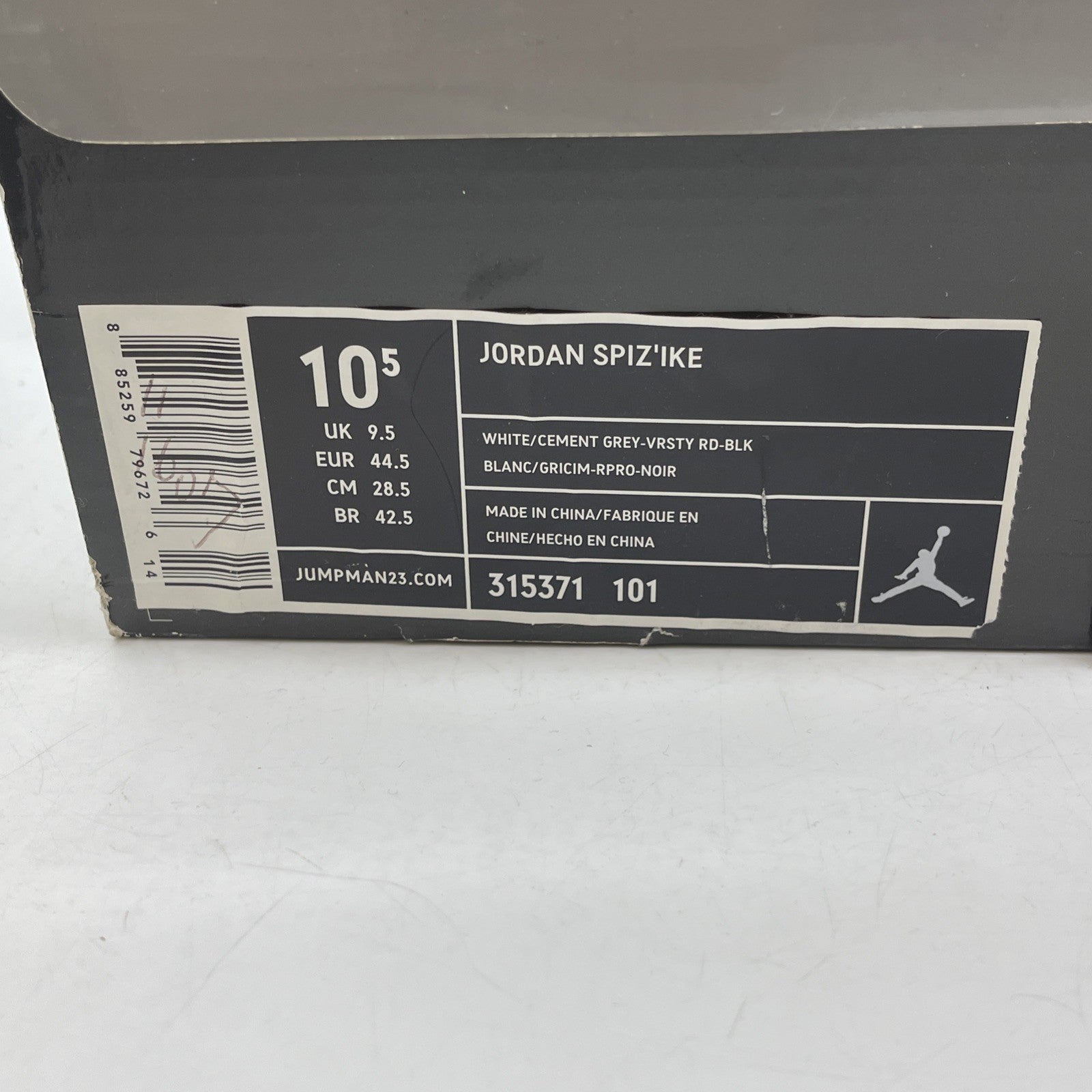 Size 10.5 - Jordan Spizike Cement Grey White Grey Suede Leather (315371-101)