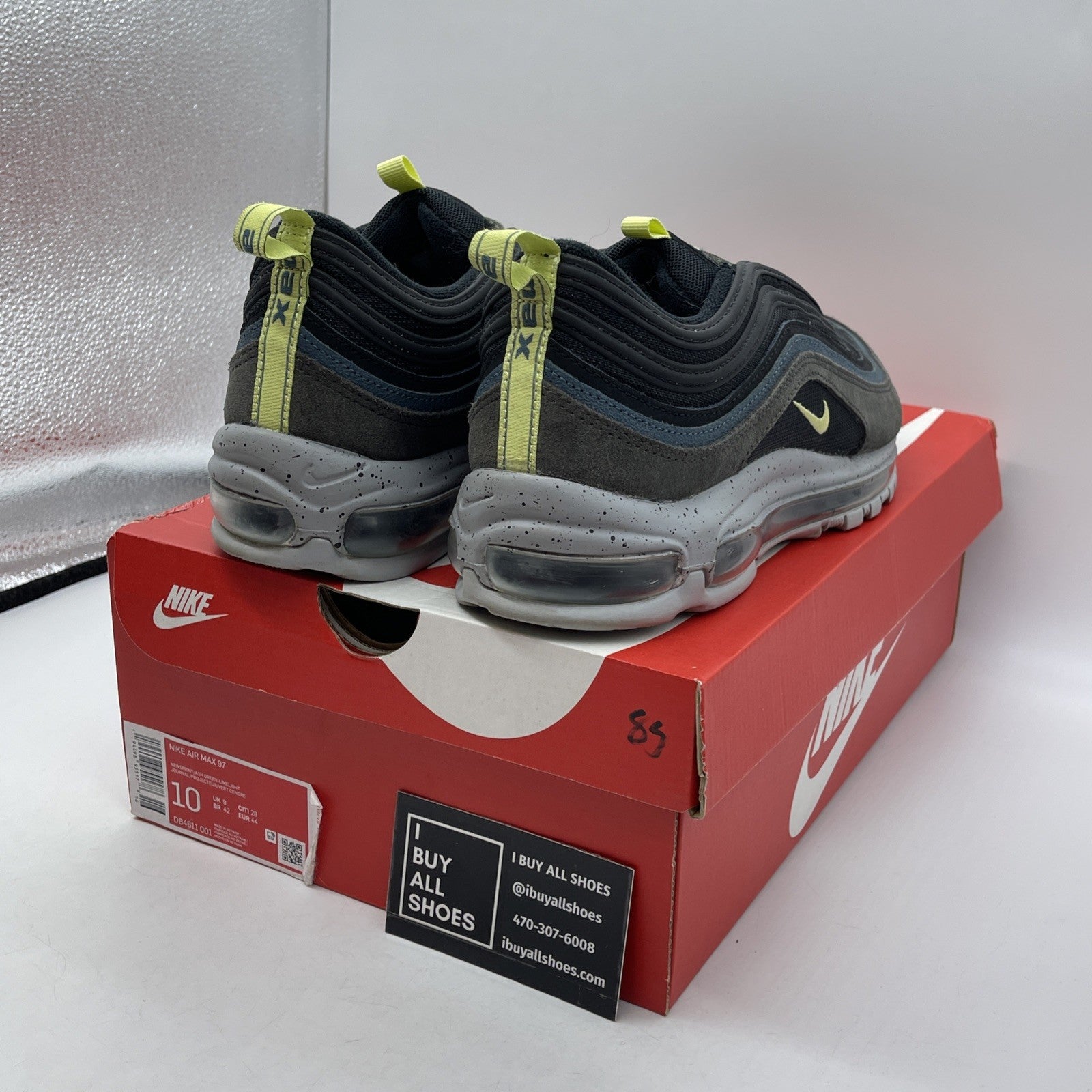 Size 10 - Nike Air Max 97 Newsprint Grey Blue Black Suede Leather (DB4611-001)