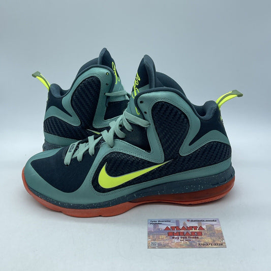 Size 10 - Nike LeBron 9 Cannon Black Blue Orange Suede Leather (469764-004)
