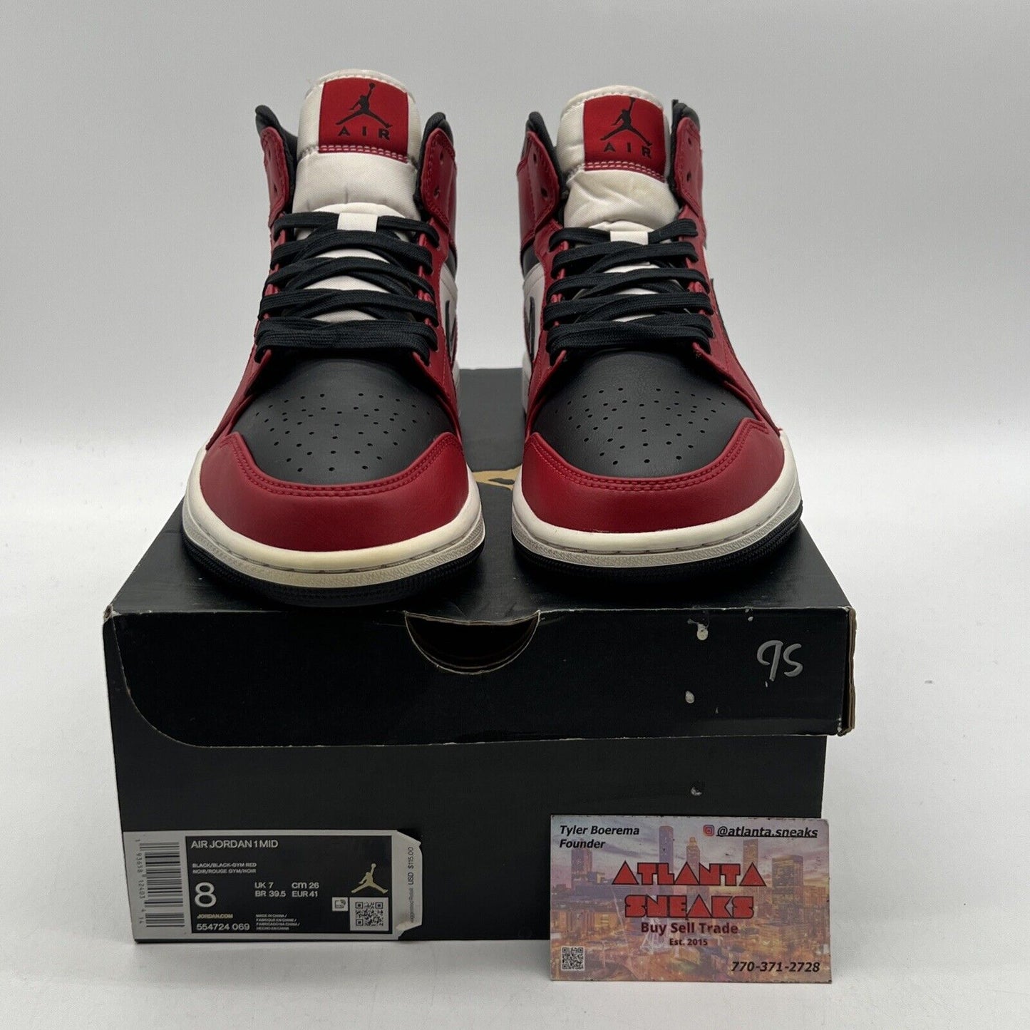 Size 8 - Jordan 1 Mid Chicago Black Toe 2020 Red Leather (554724-069)