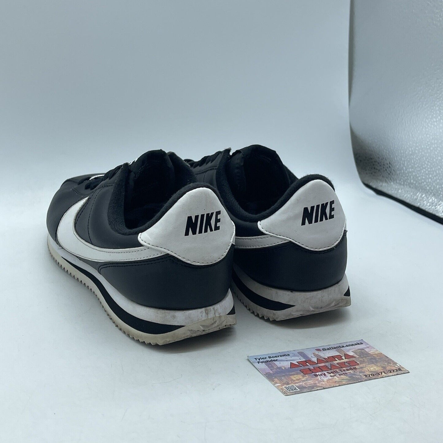 Size 9 - Nike Cortez Basic Leather Black White Silver (819719-012)