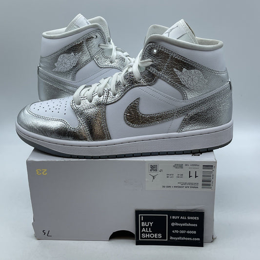 Size 11W - Air Jordan 1 SE Mid Metallic Silver White Leather (FN5031-100)