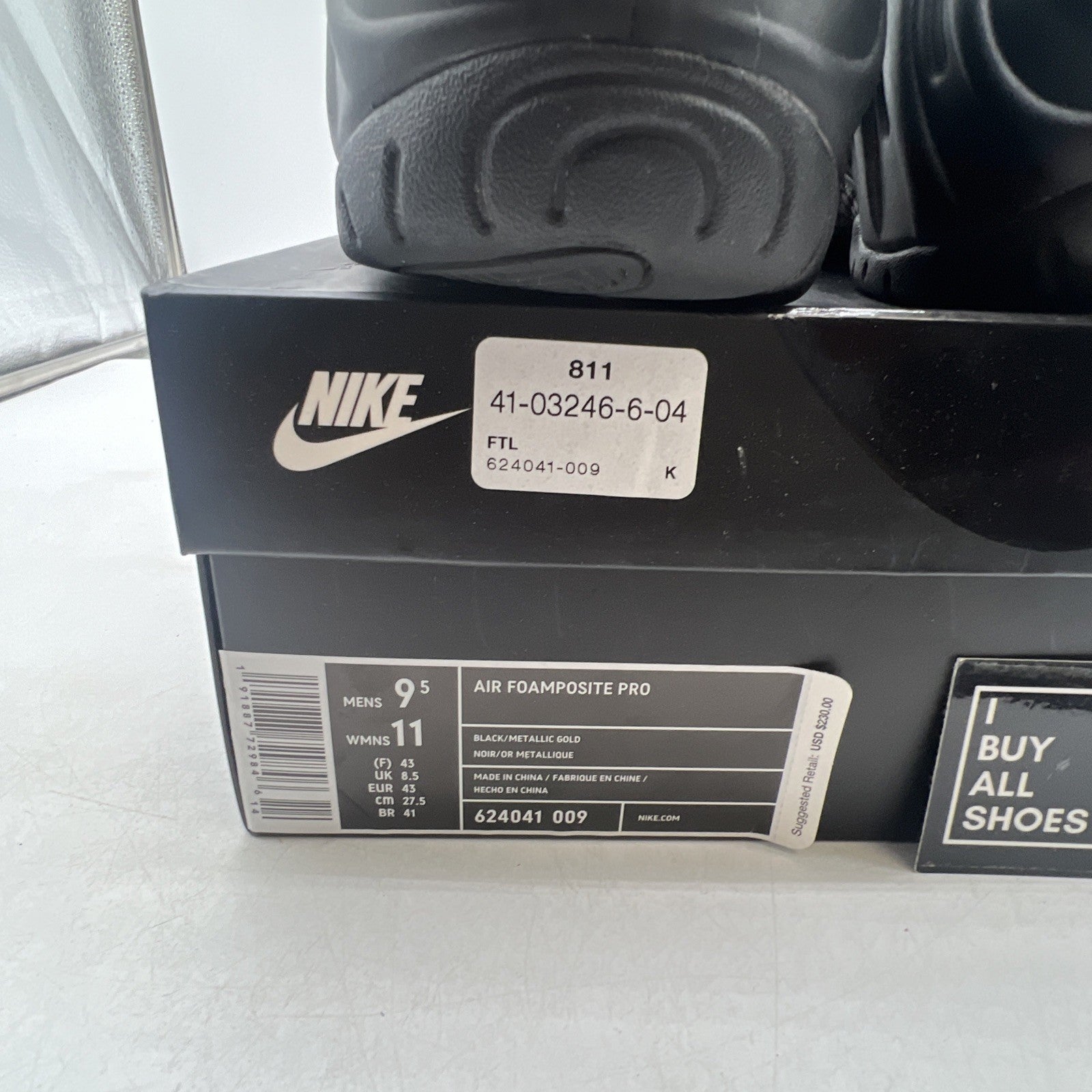 Size 9.5 - Nike Air Foamposite Pro Black Metallic Gold (624041-009)