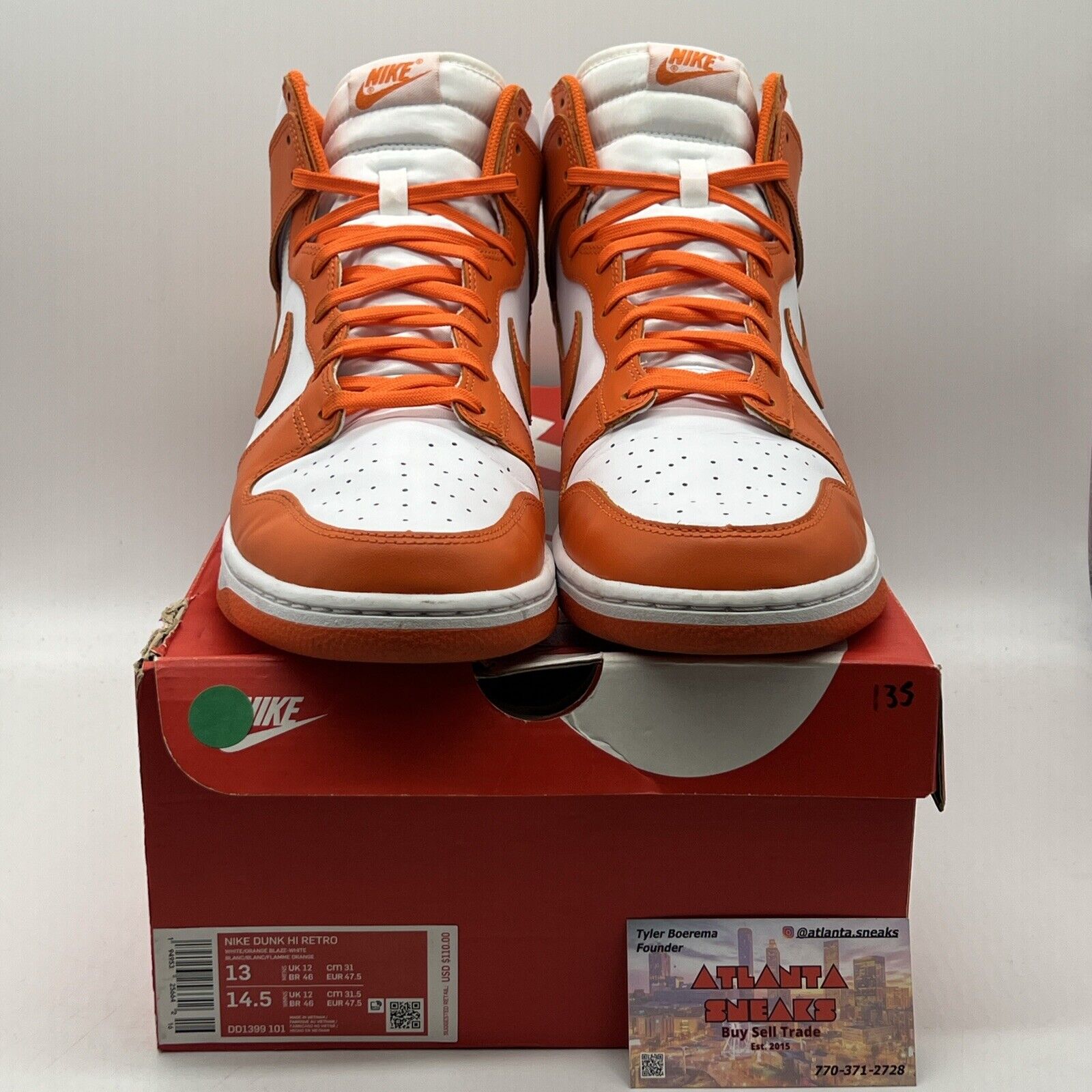 Size 13 - Nike Dunk SP 2021 High Syracuse White Orange Leather (DD1399-001)