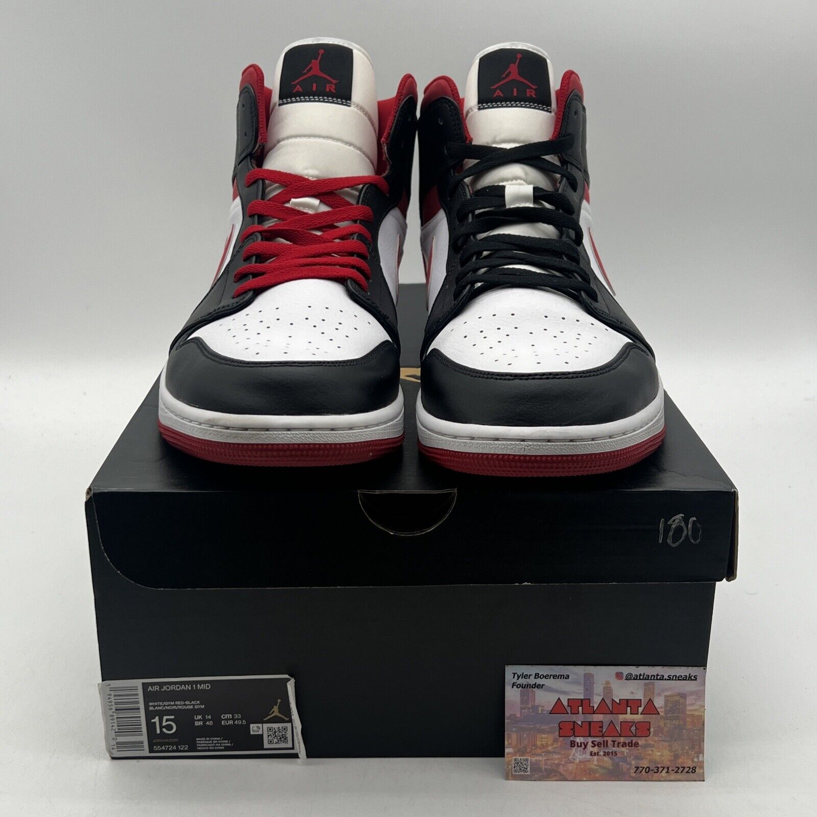 Size 15 - Air Jordan 1 Mid Black Gym Red White Leather (554724-122)