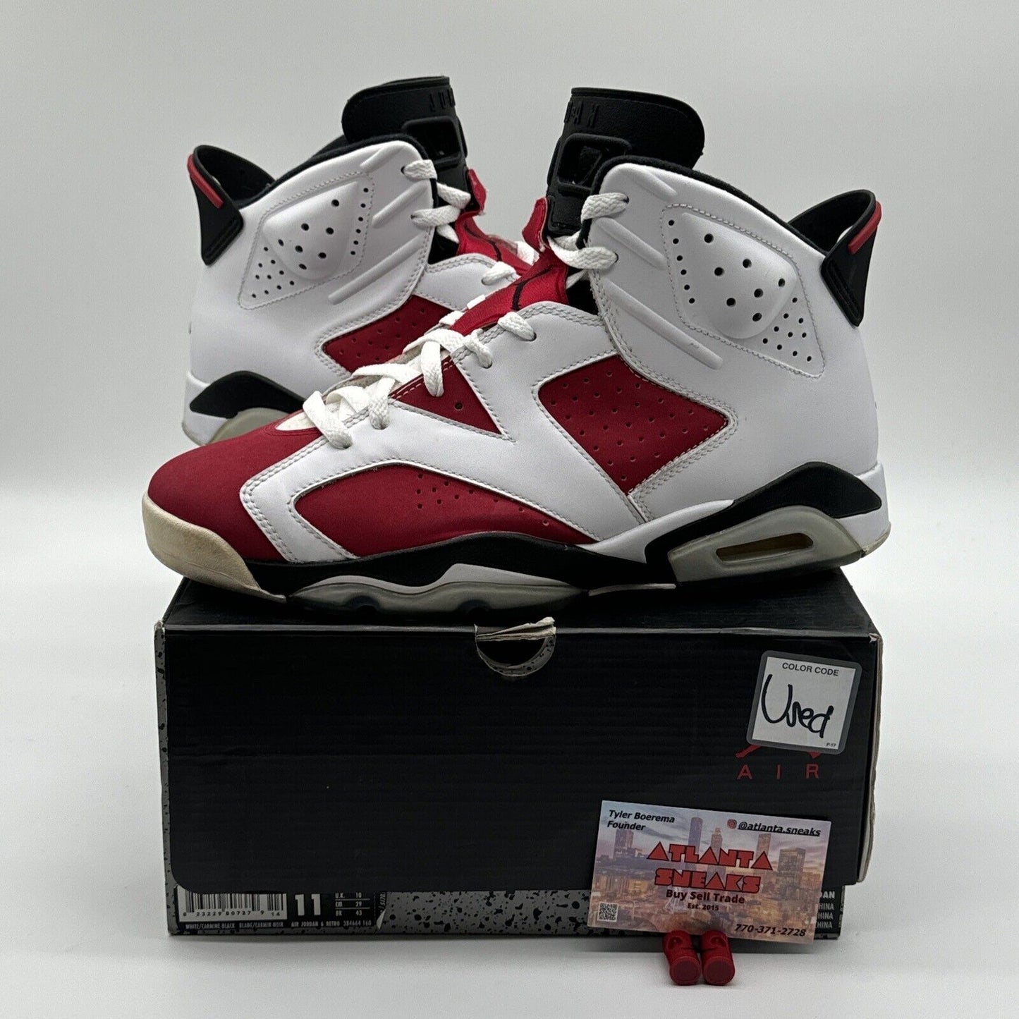 Size 11 - Jordan 6 Retro Carmine 2014 White Red Black Suede Leather Jump man Ret