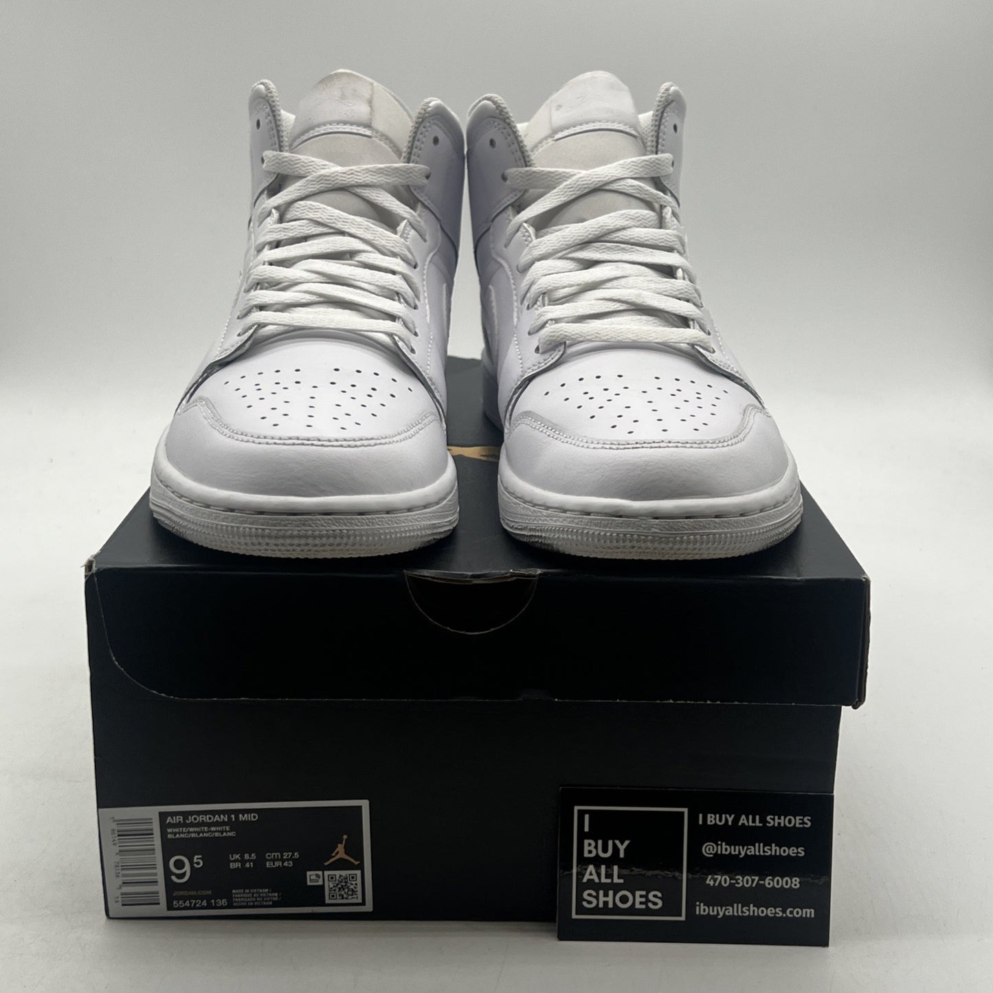 Size 9.5 - Air Jordan 1 Mid Triple White (554724-136)