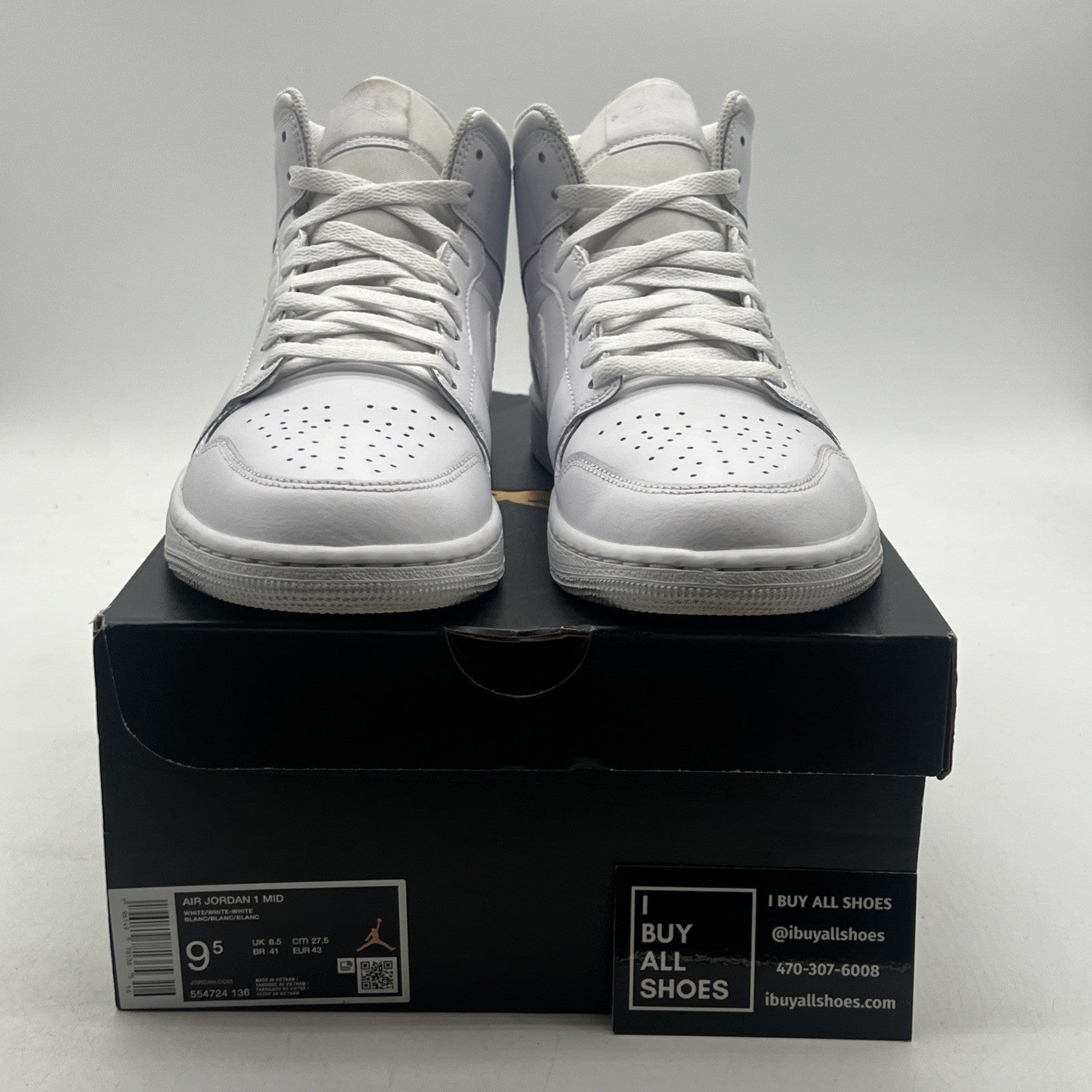 Size 9.5 - Air Jordan 1 Mid Triple White (554724-136)