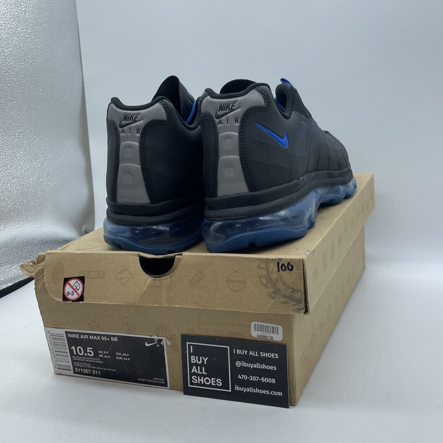 Size 10.5 - Nike Air Max 95+ BB Black Soar Grey Blue Leather (511307-011)