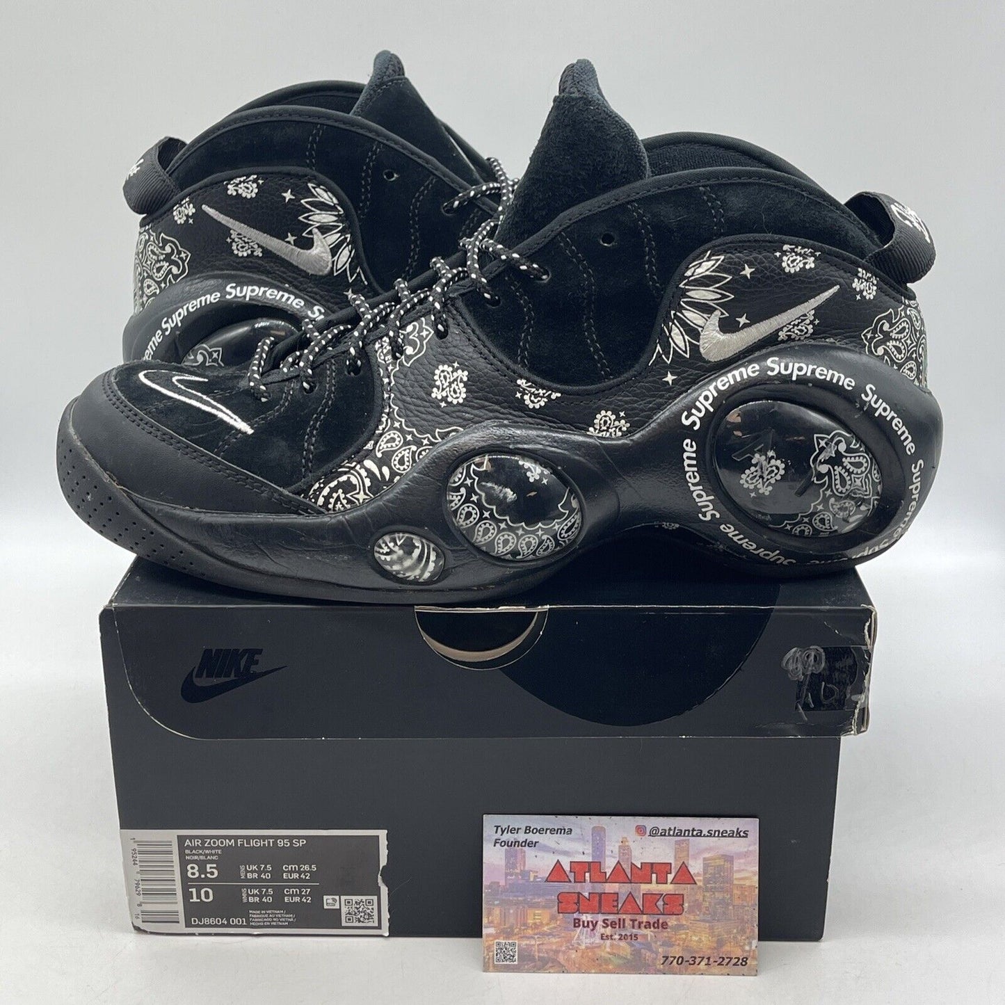 Size 8.5 - Nike Supreme x Air Zoom Flight 95 SP Black White Suede (DJ8604-001)