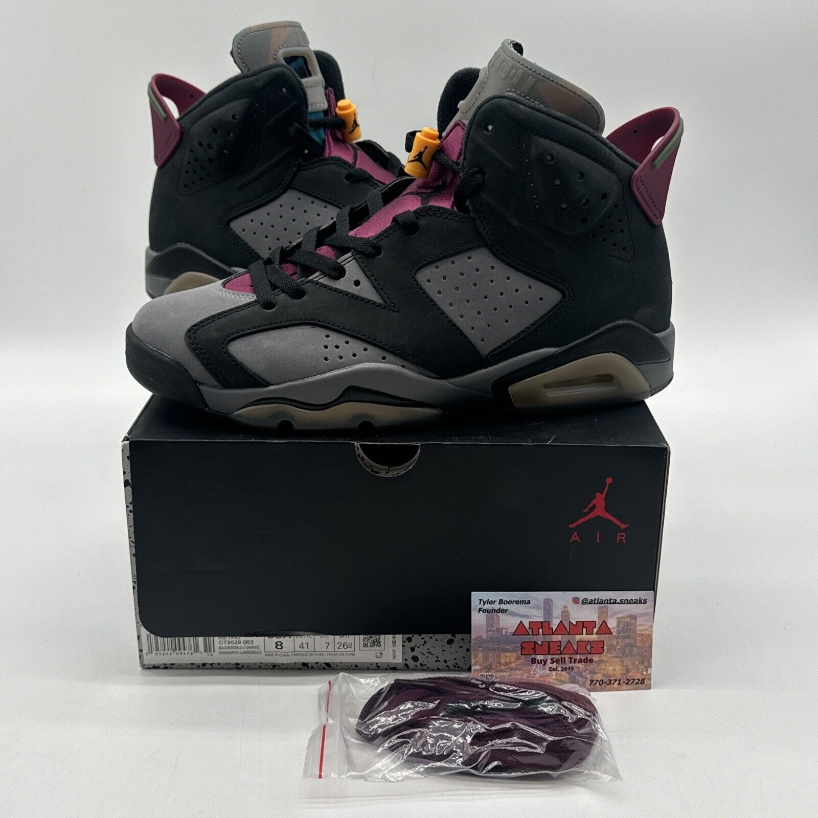 Size 8 - Jordan 6 Bordeaux Brown Purple Wine Suede Yellow Vnds OG All Black Aj6