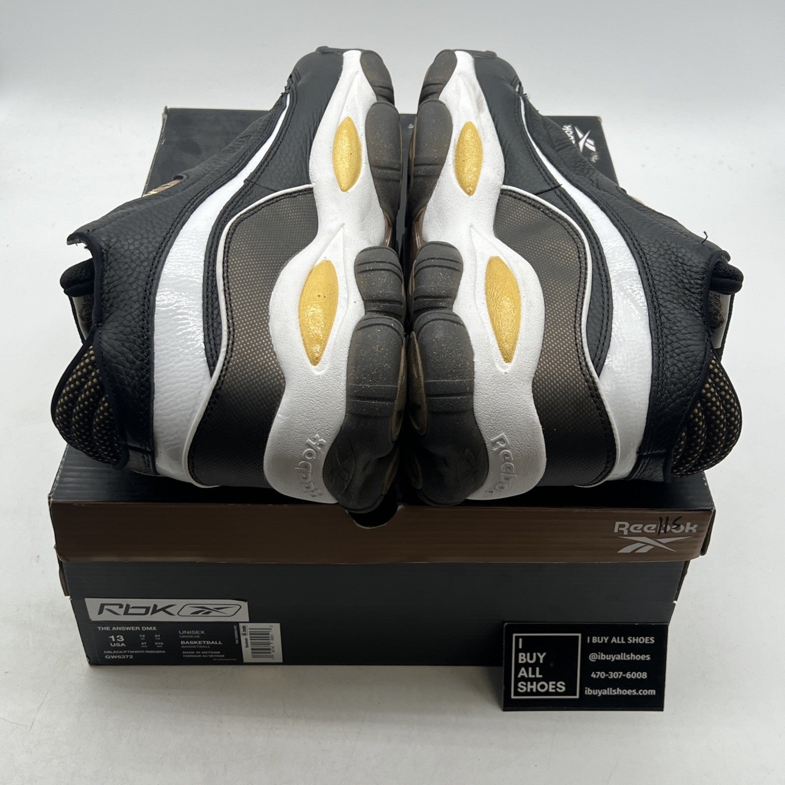 Size 13 - Reebok The Answer DMX 2022 Black White Gold (GW6372)