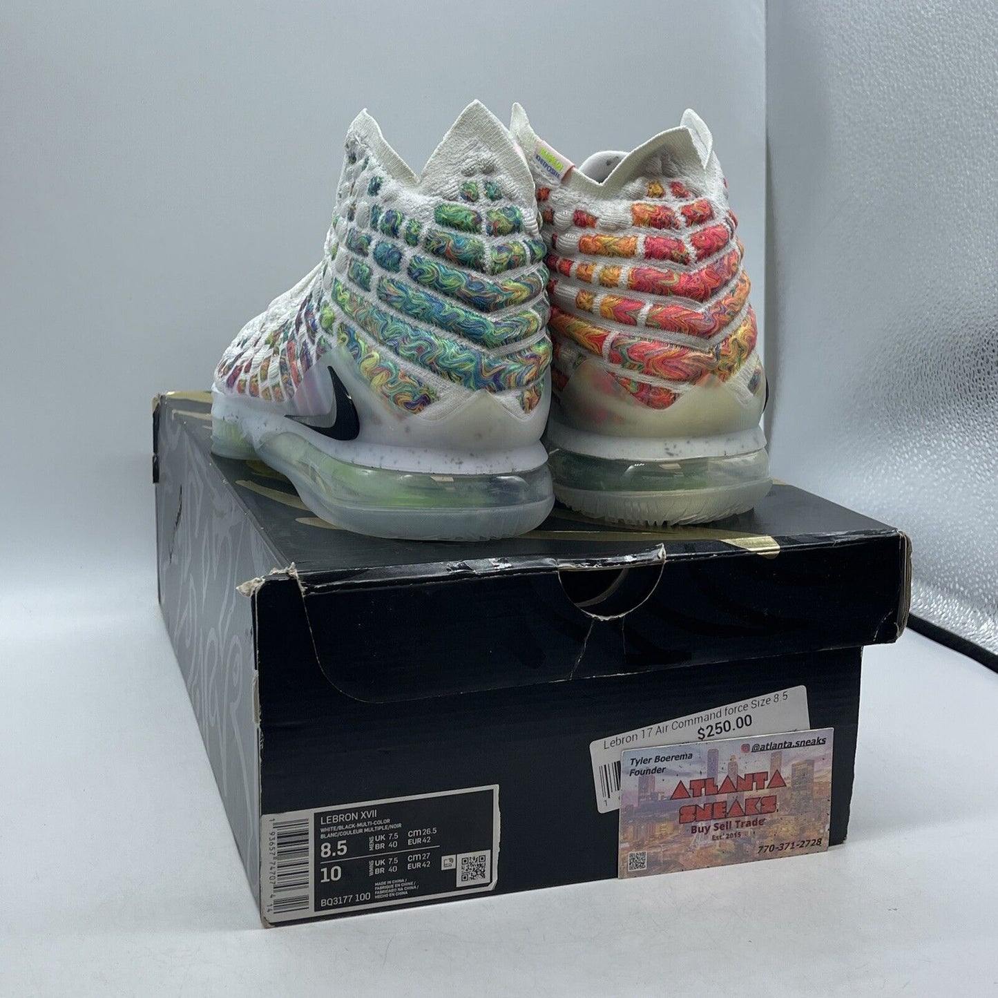 Size 8.5 - Nike LeBron 17 Air Command Force White Pink Suede (BQ3177-100)