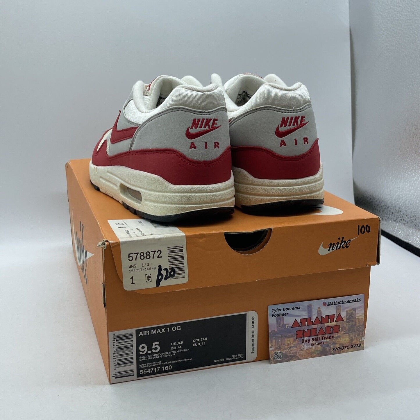 Size 9.5 - Nike Air Max 1 OG Vintage Red Grey White Suede (554717-160)