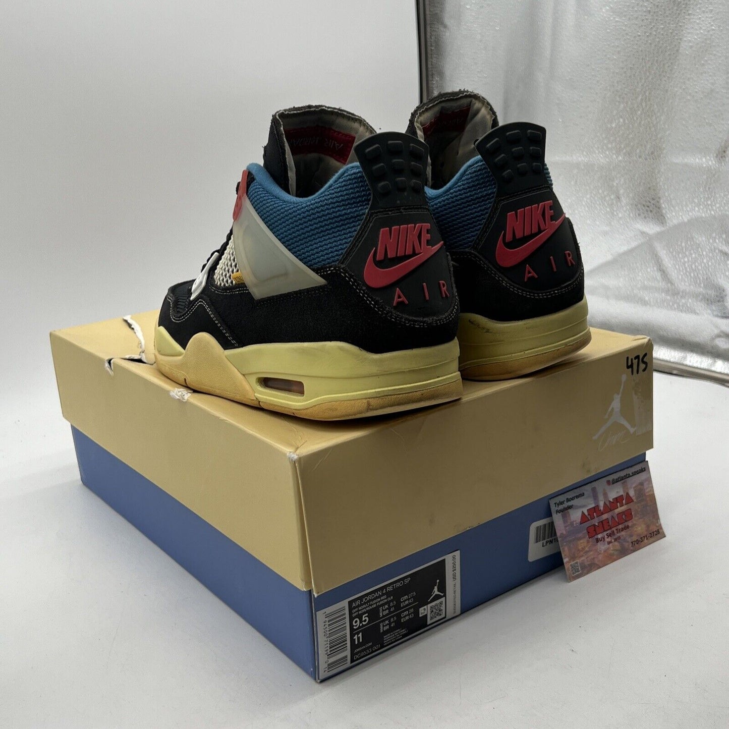 Size 9.5 - Jordan 4 Retro x Union LA Mid Off Noir Black Blue Red (DC9533-001)