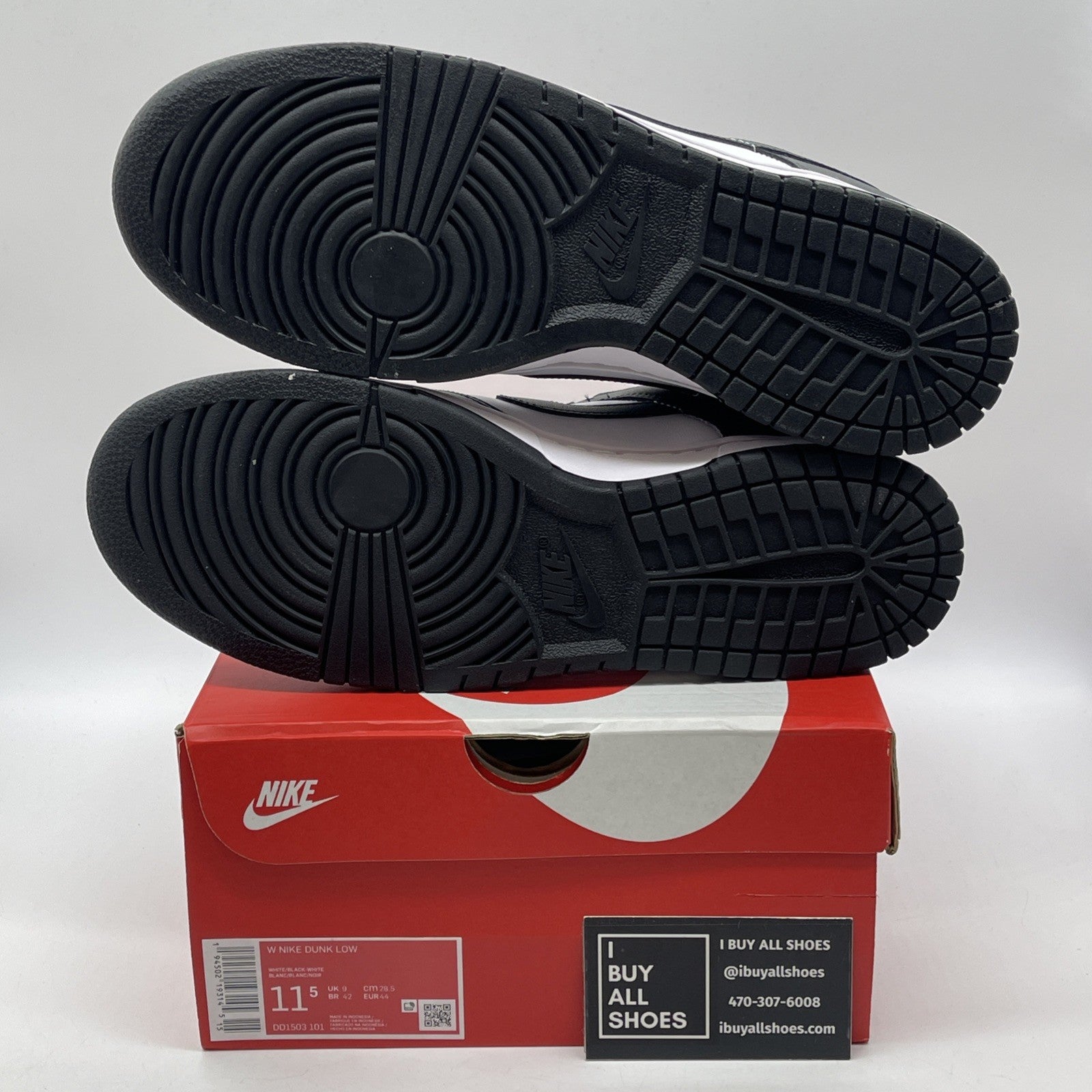 Size 11.5W - Nike Dunk Low Black White Leather (DD1503-101)