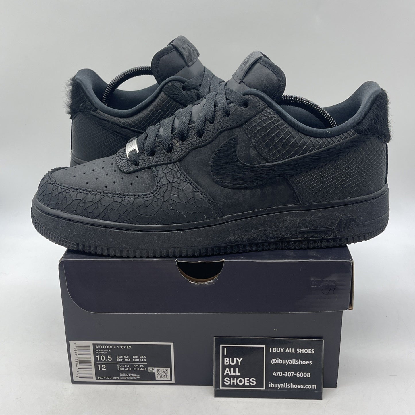 Size 10.5 - Nike Air Force 1 07 LX Low Black Pony Hair Snakeskin (HQ1977-001)