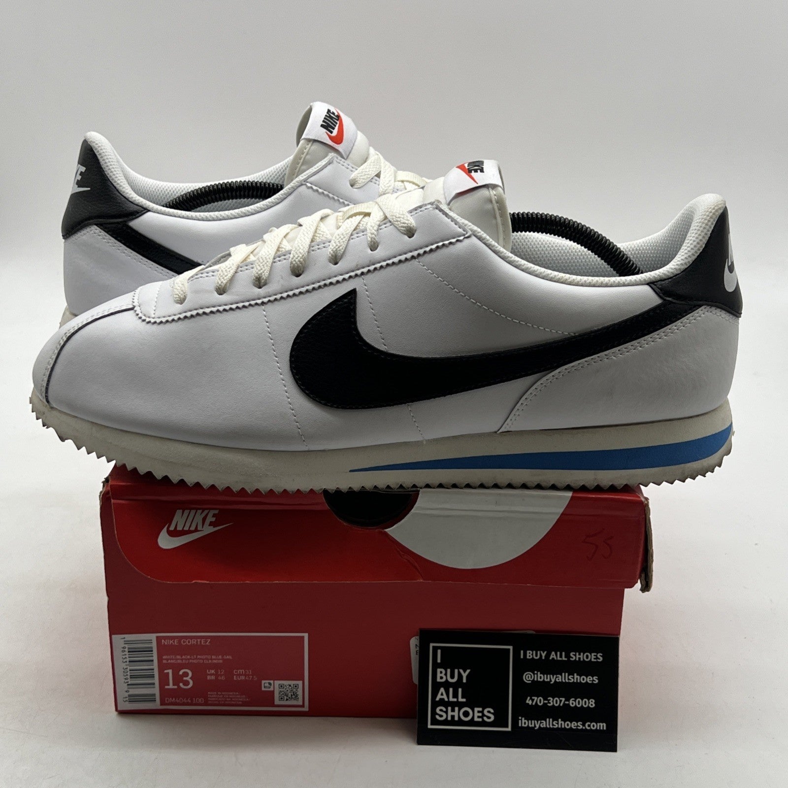 Size 13 - Nike Cortez White Black Blue (DM4044-100)