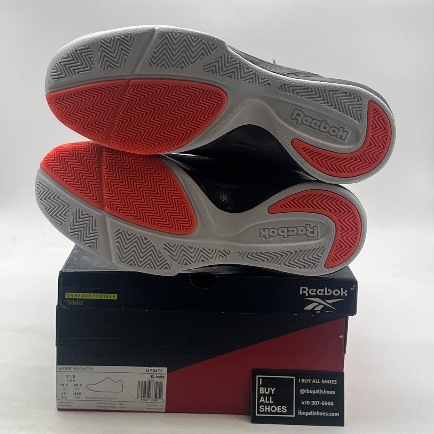 Size 11.5 - Reebok More Buckets Black White Orange Flare (GY5473)