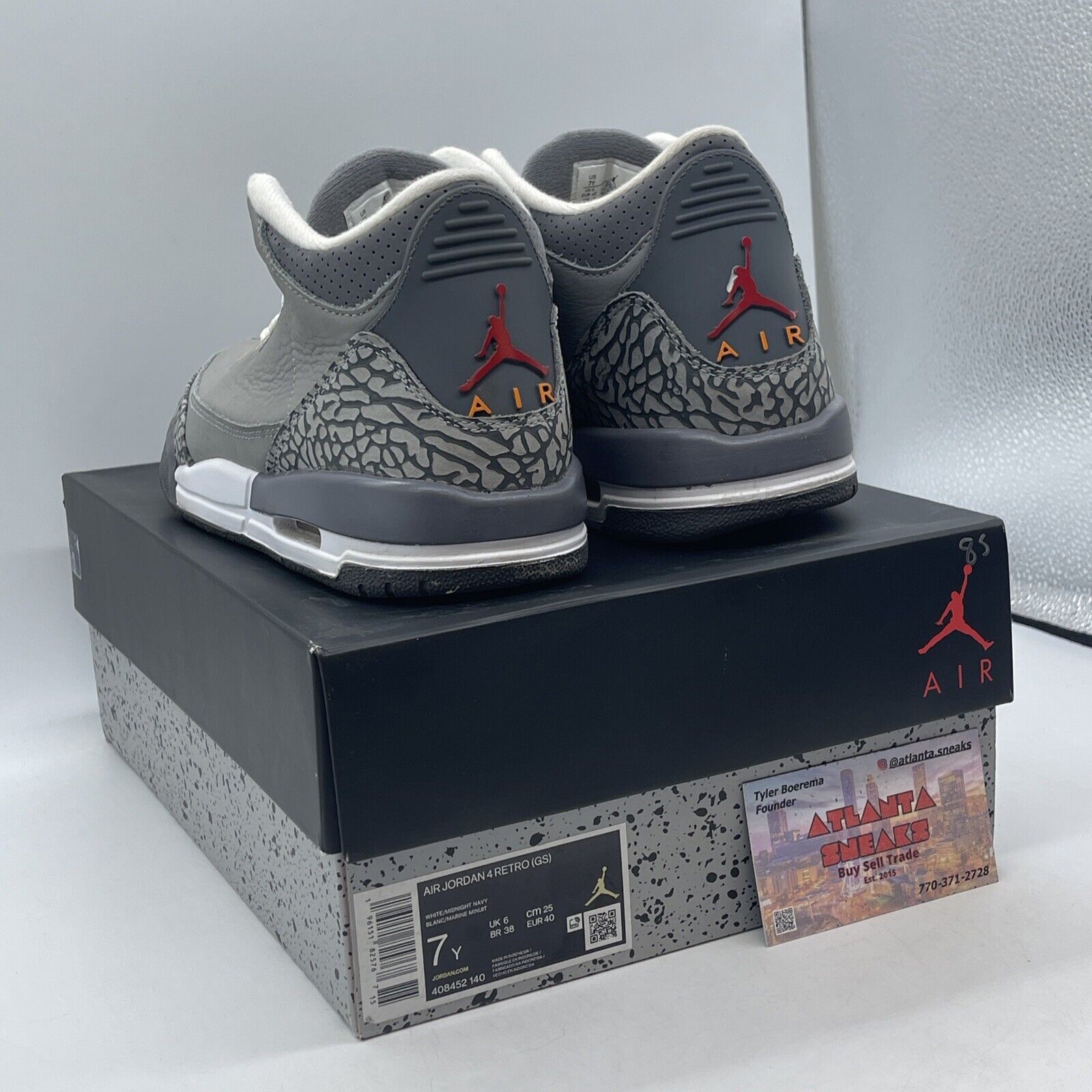 Size 7Y- Jordan 3 Retro Mid Cool Grey White Suede Leather (398614-012)