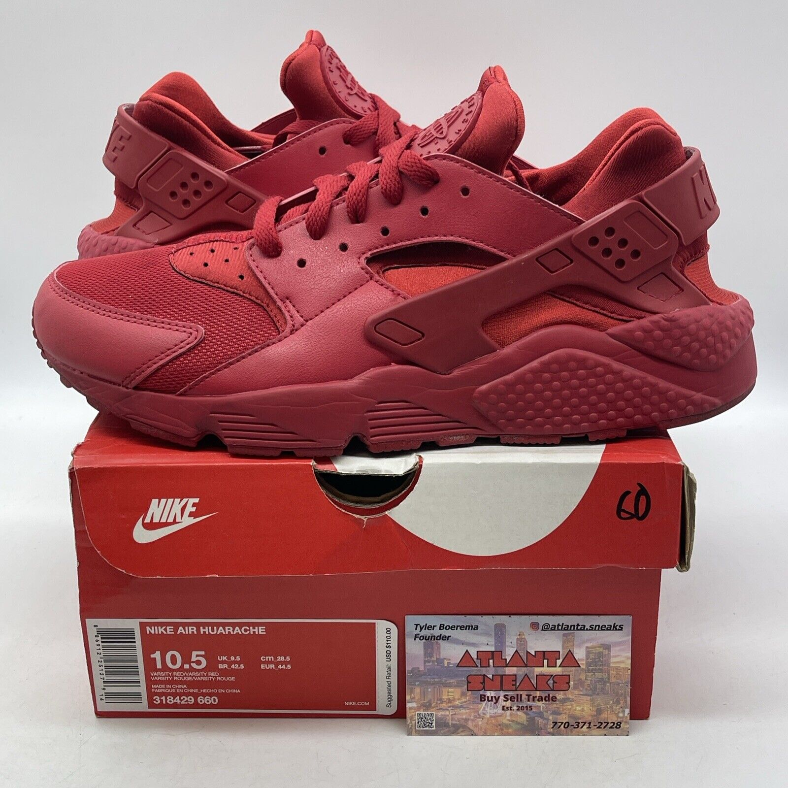 Size 10.5 - Nike Air Huarache Triple Red Suede Leather (318429-660)