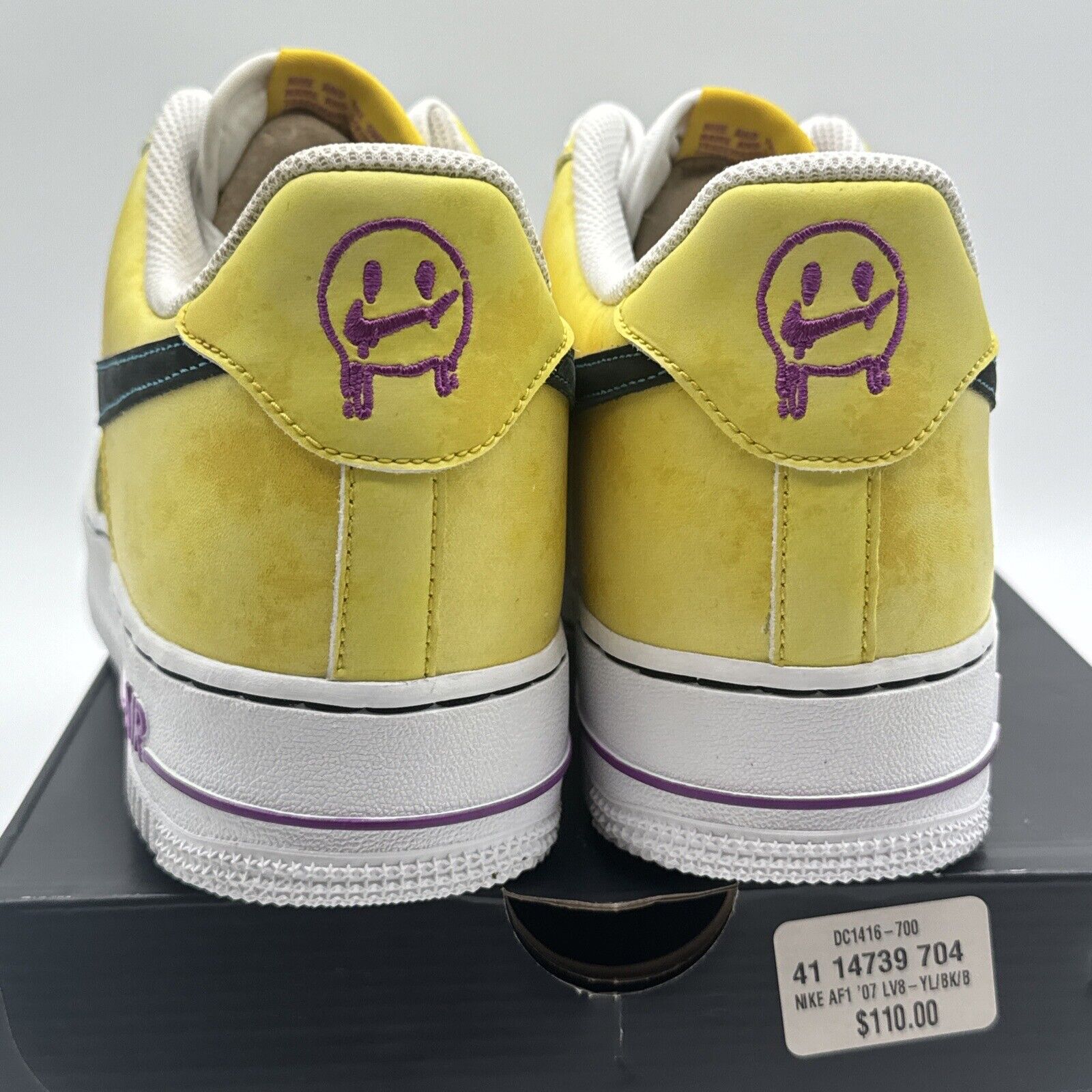 Size 10 - Nike Air Force 1 Peace, Love, and Basketball 2020 Yellow Purple Carton