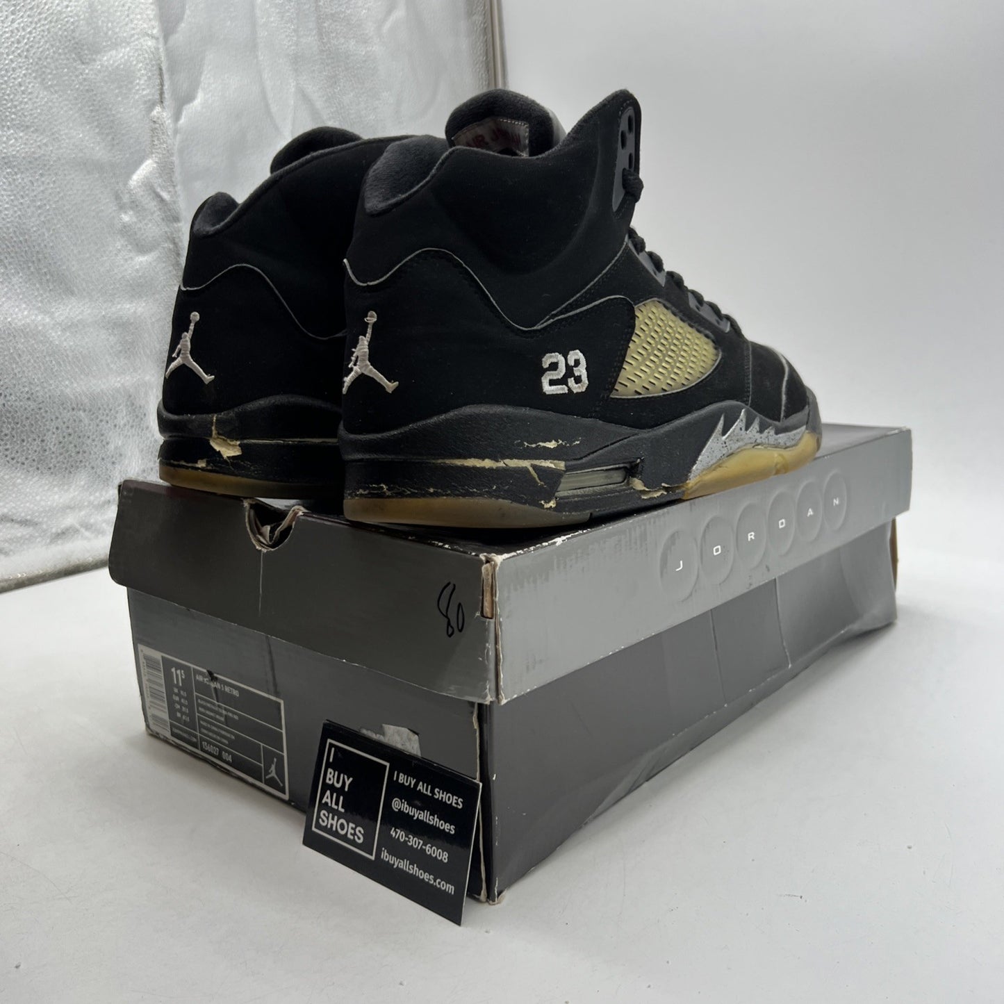Size 11.5 - Air Jordan 5 Retro 2007 Black Metallic (136027-004)