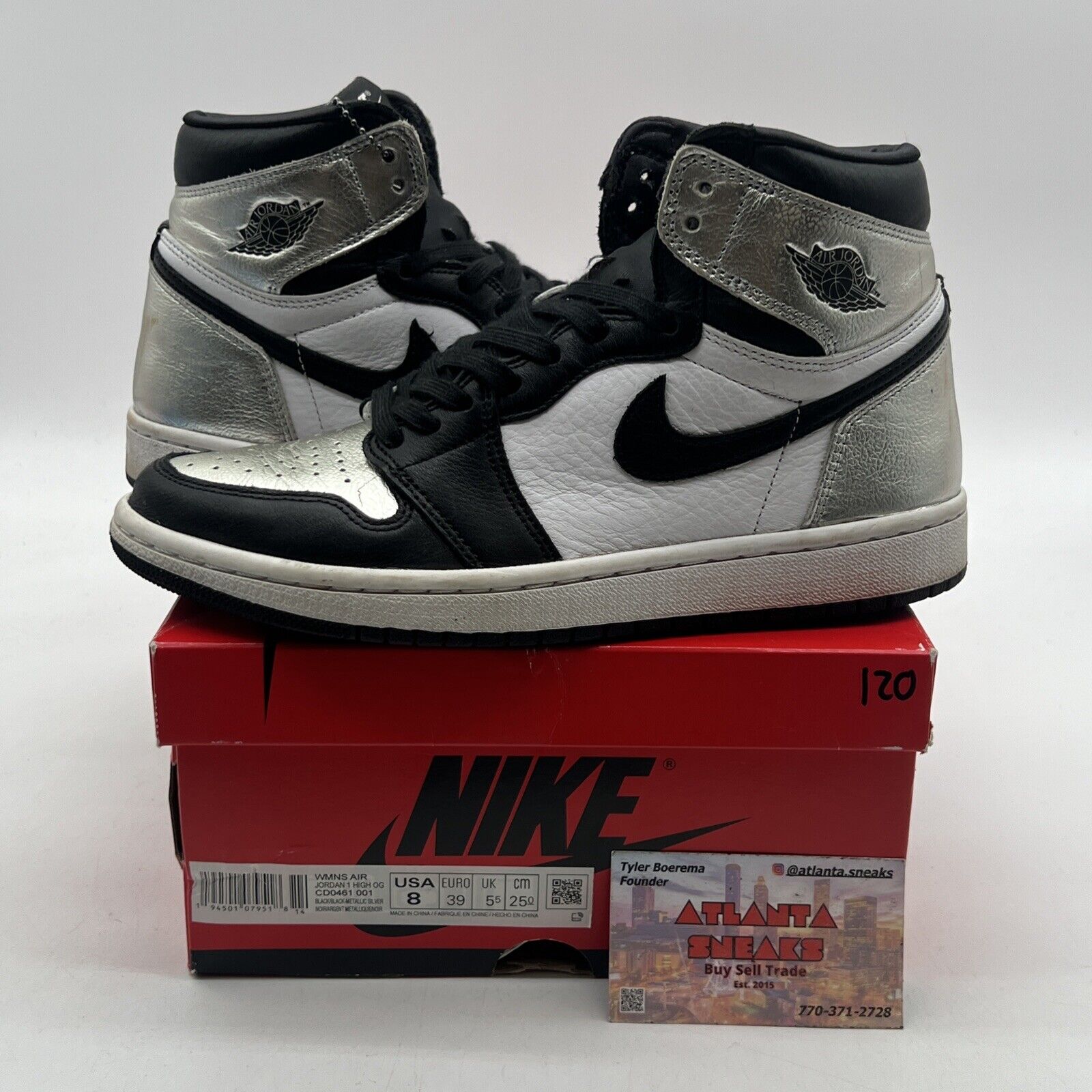 Size 8 - Jordan 1 High OG Metallic Silver Black White Leather (CD0461-001)