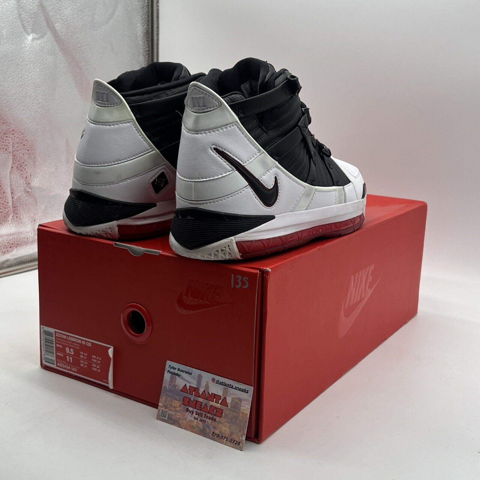 Size 9.5 - Nike Zoom LeBron 3 Retro QS 2019 Home Black White Red (AO2434-101)