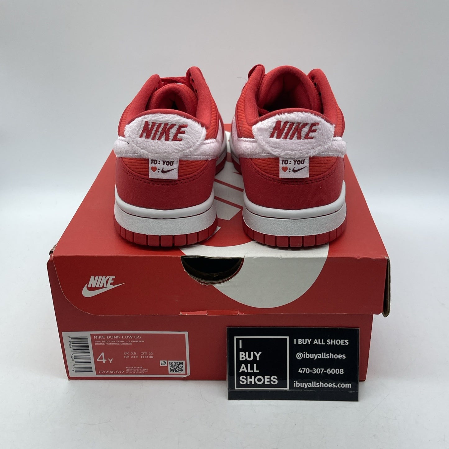 Size 4Y (GS) - Nike Dunk Low Valentine's Day Pink Red Suede (FZ3548-612)