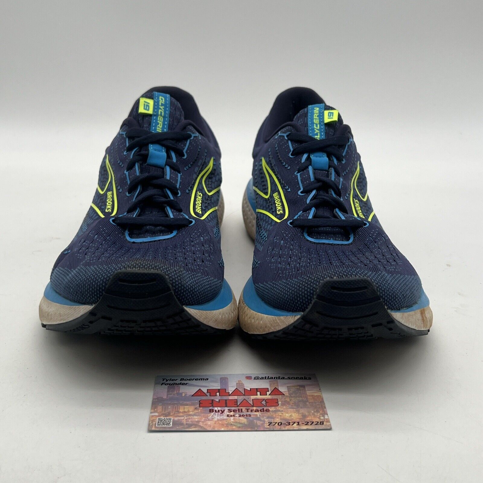 Size 12- Brooks Glycerin 19 Running Shoes Nightlife Green Navy Blue