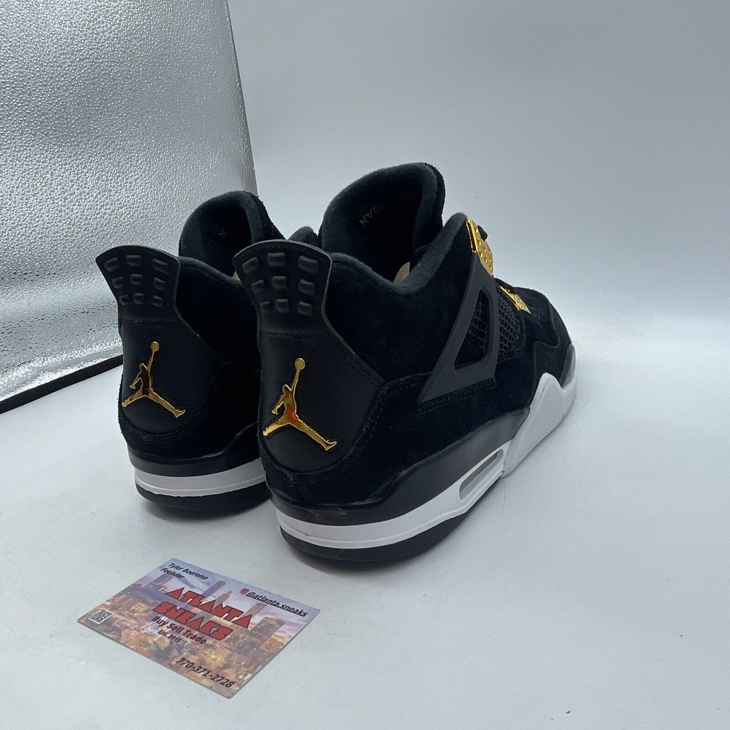 Size 10.5 - Jordan 4 Retro Royalty 2017 Black White Gold Suede (308497-032)