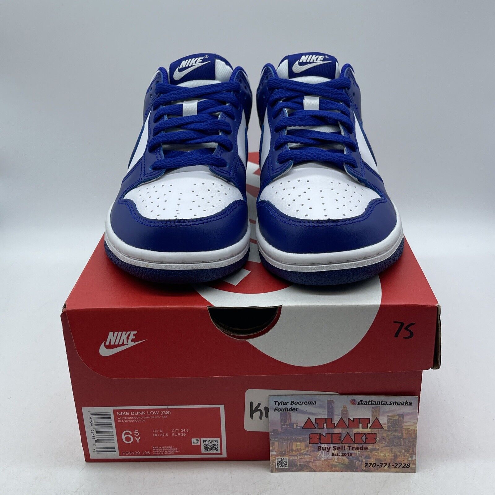 Size 6.5Y - Nike Dunk low Concord (GS) White Blue Leather (FB9109-106)