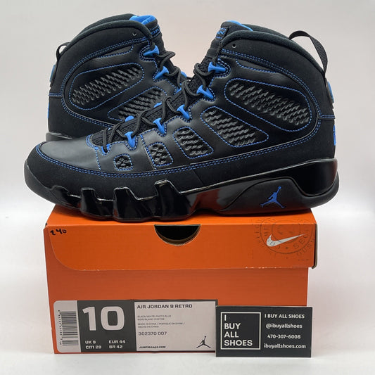 Size 10 - Air Jordan 9 Retro Photo Blue Black Leather (302370-007)
