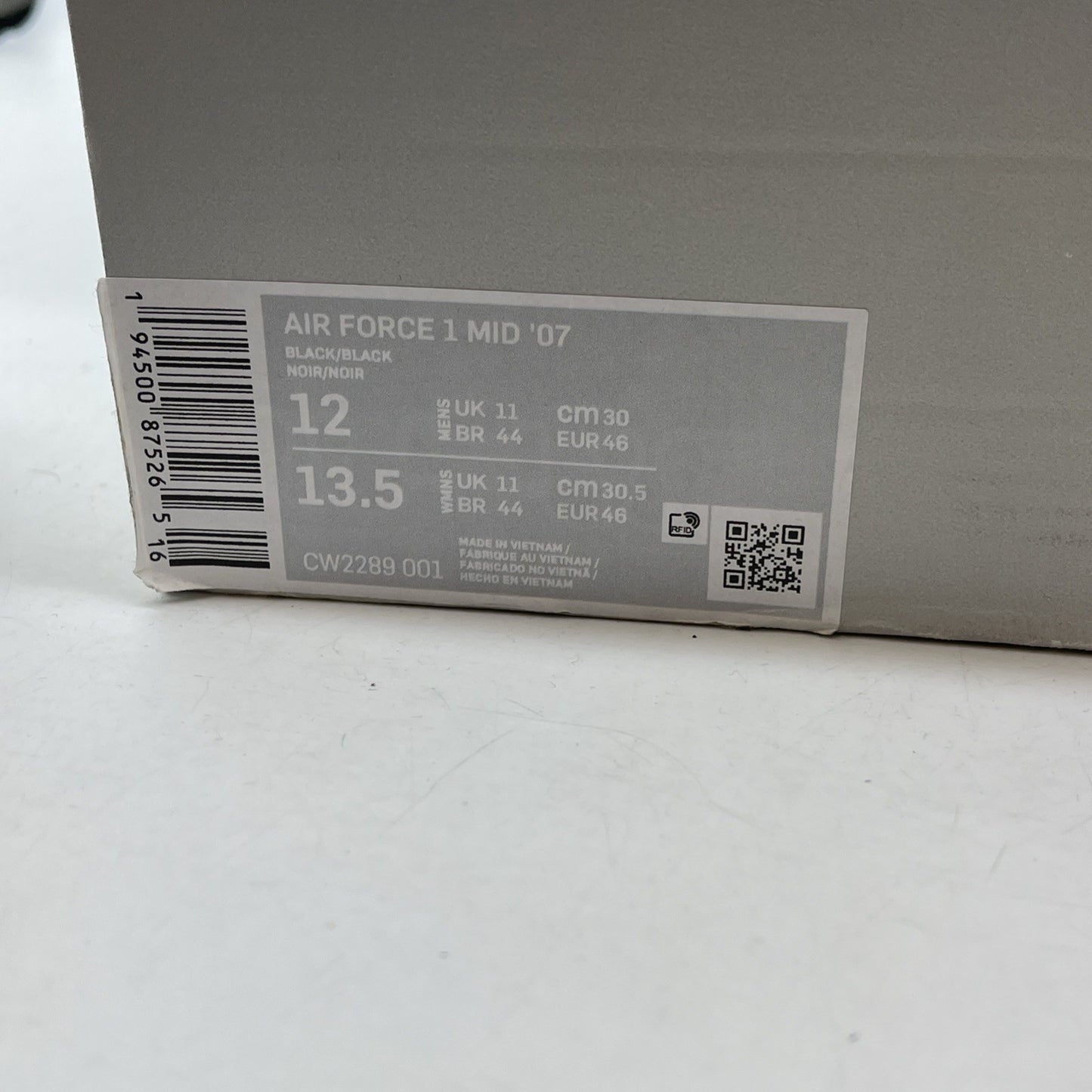 Size 12 - Nike Air Force 1 '07 Mid Triple Black Leather (CW2289-001)