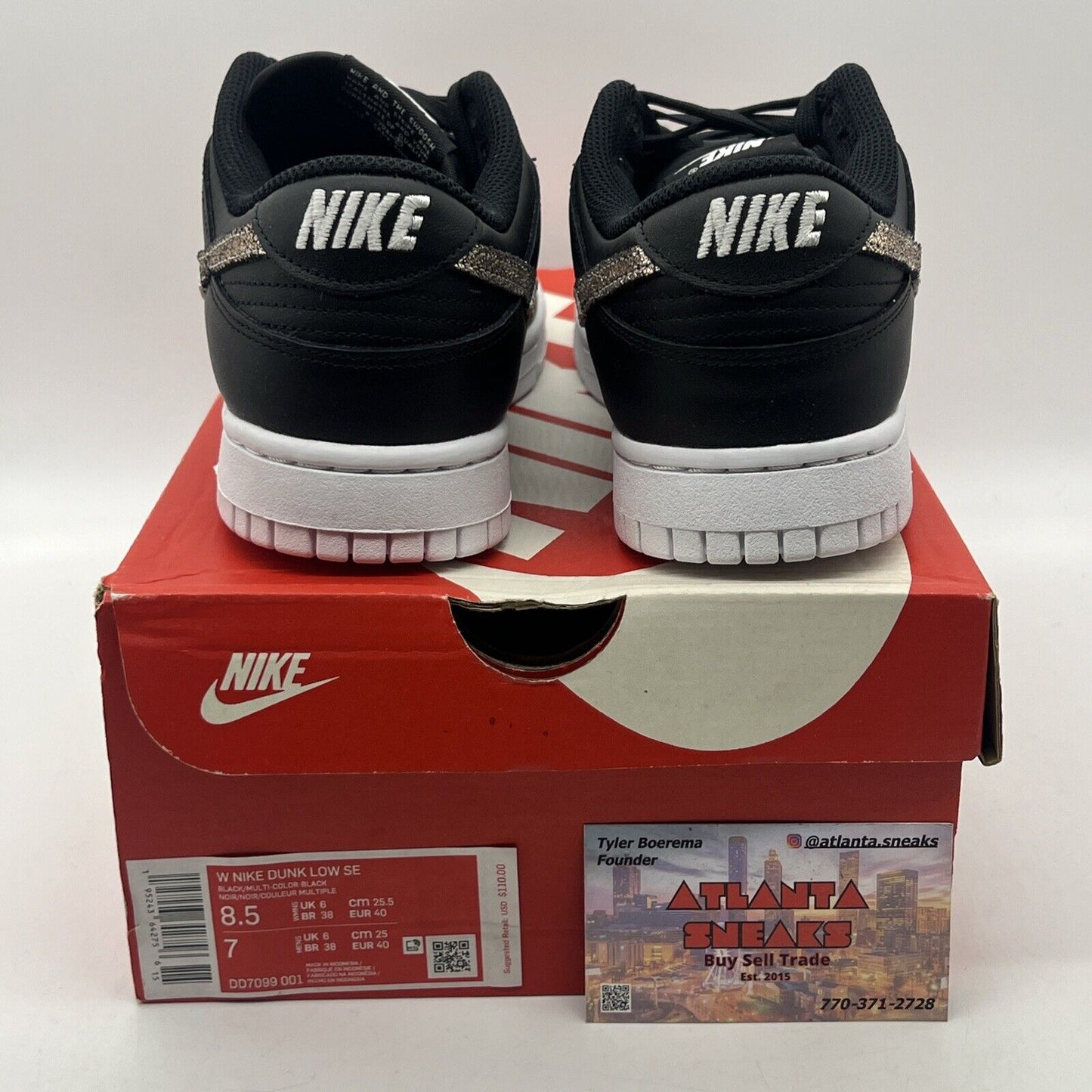 Size 8.5 - Nike Dunk SE Low Primal Black W Black White Leather (DD7099-001)