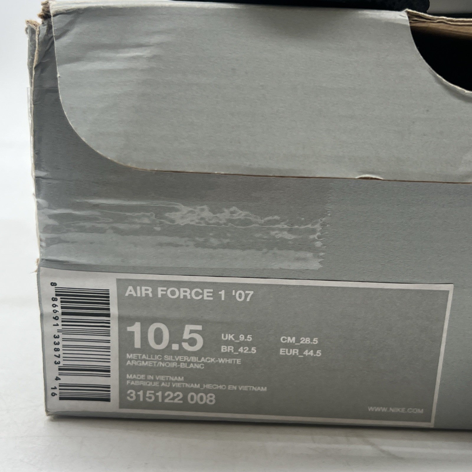 Size 10.5 - Nike Air Force 1 '07 Metallic Silver (315122-008)