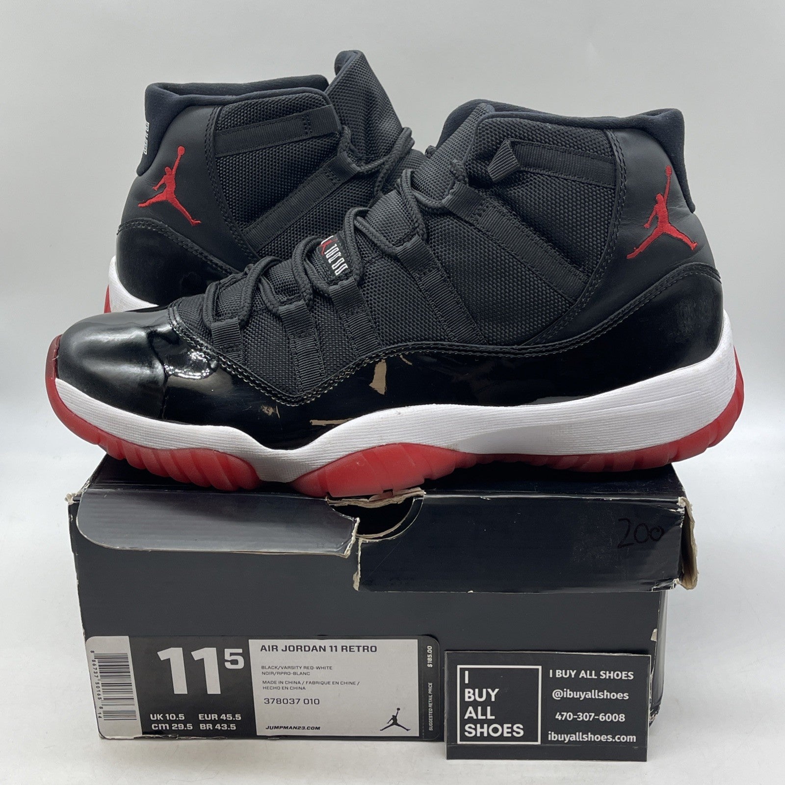 Size 11.5 - Air Jordan 11 Retro Bred 2012 (378037-010)