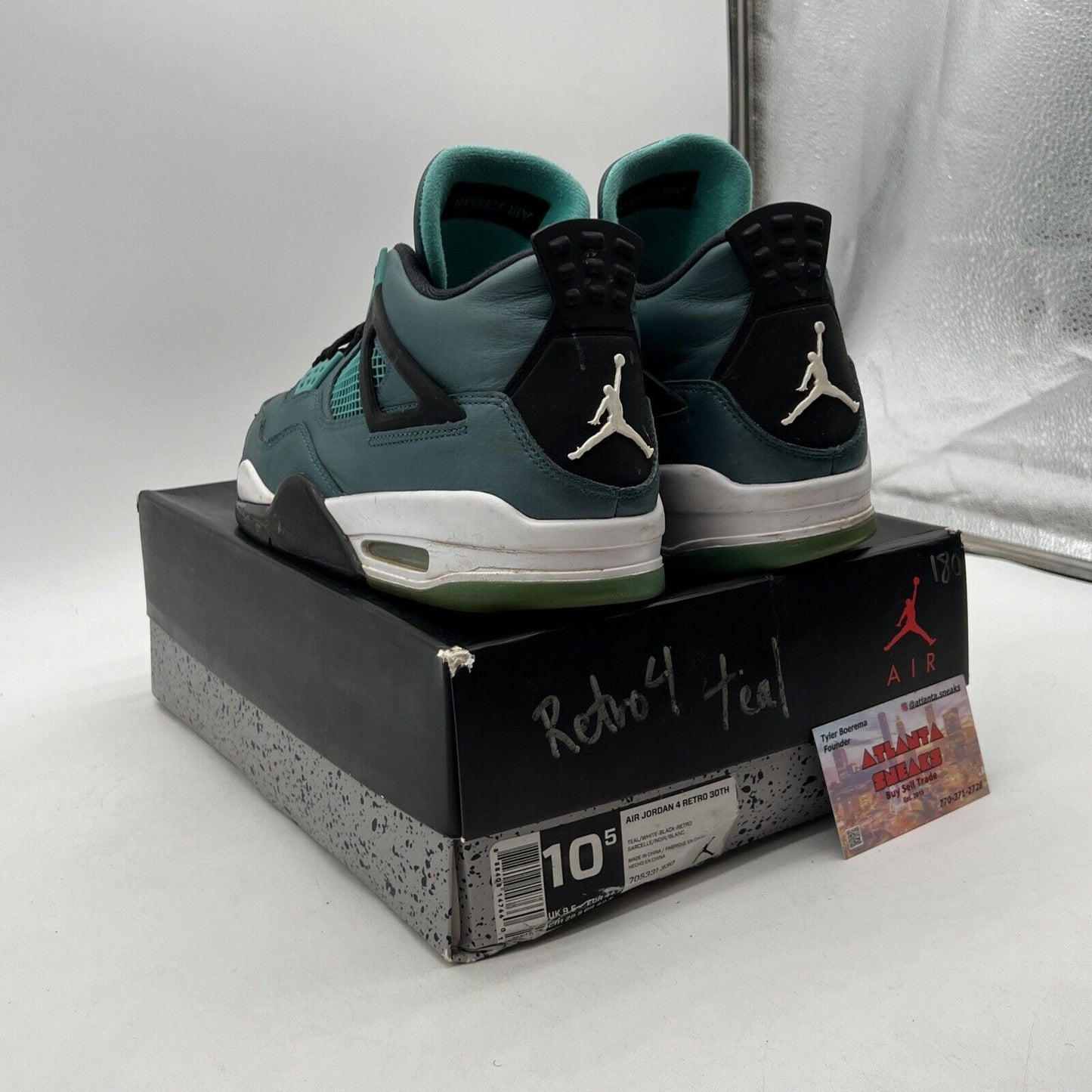 Size 10.5 - Air Jordan 4 Retro Teal Black White Leather (705331-330)