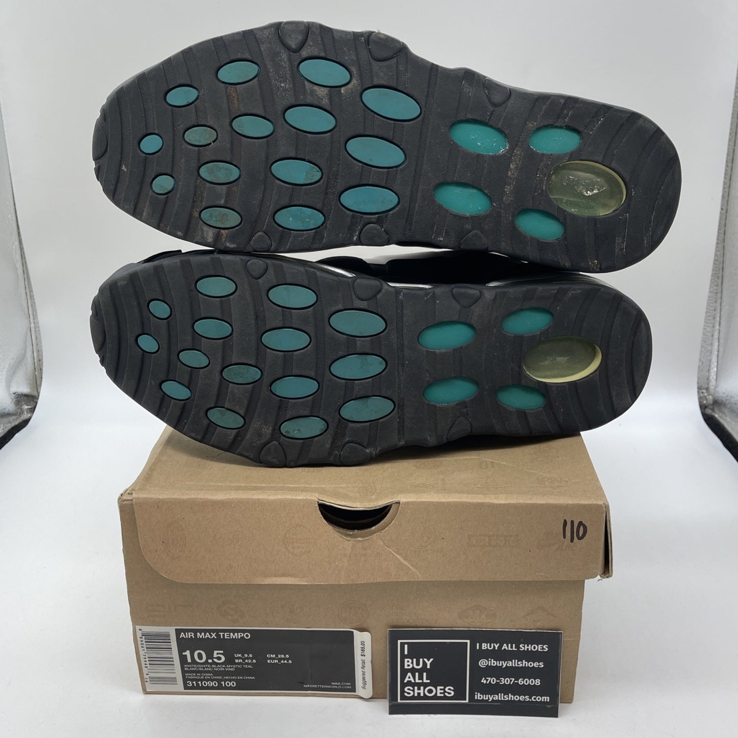 Size 10.5 - Nike Air Max Tempo 2011 White Black Teal Suede Leather (311090-100)