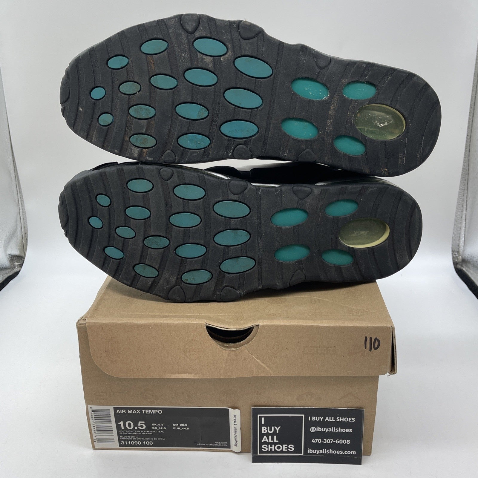 Size 10.5 - Nike Air Max Tempo 2011 White Black Teal Suede Leather (311090-100)