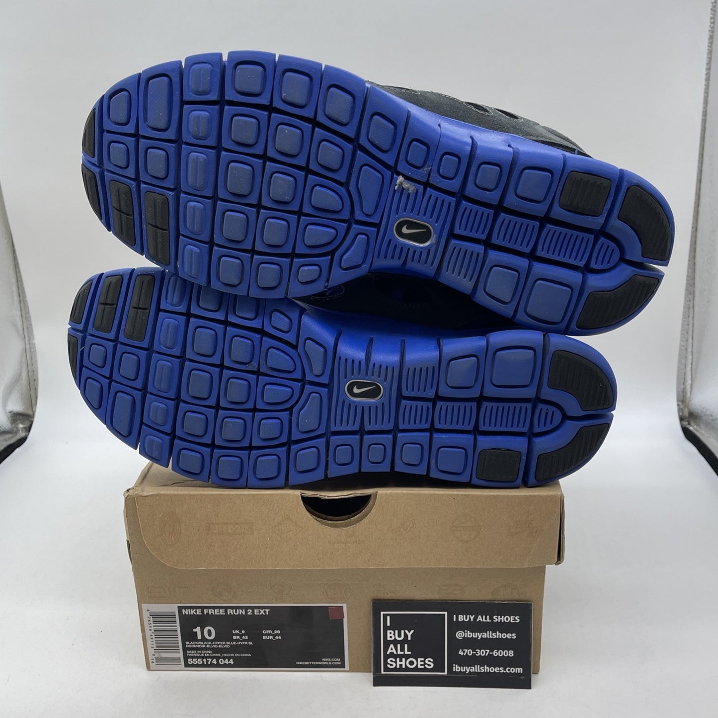 Size 10 - Nike Free RN 2 Black Blue Gray Suede Leather (555174-044)