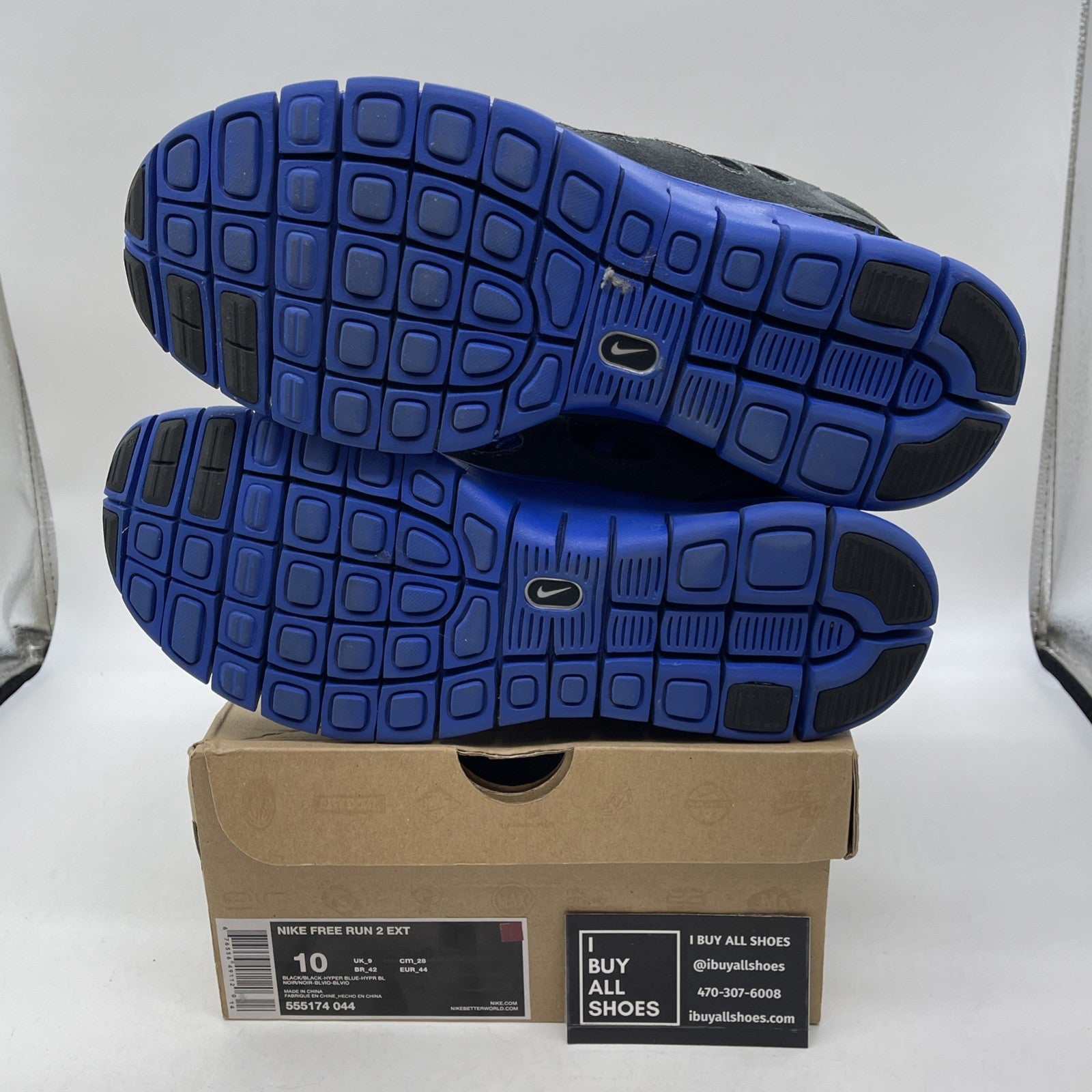 Size 10 - Nike Free RN 2 Black Blue Gray Suede Leather (555174-044)