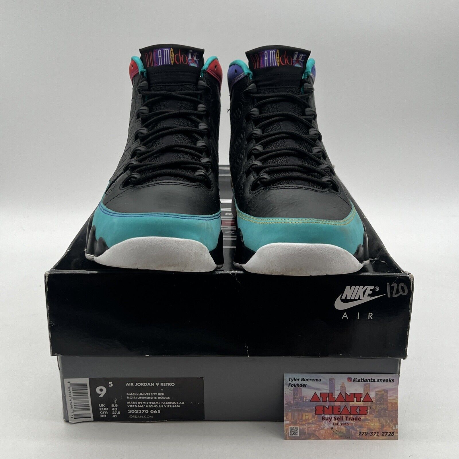 Size 9.5 - Air Jordan 9 Retro Dream It, Do It Purple Aqua Red Black (302370-065)