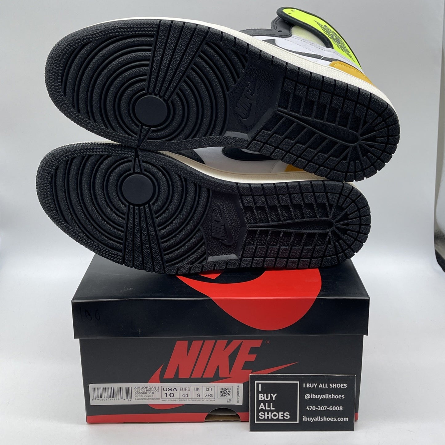 Size 10 - Jordan 1 Retro High OG Volt White Black Yellow Leather (555088-118)
