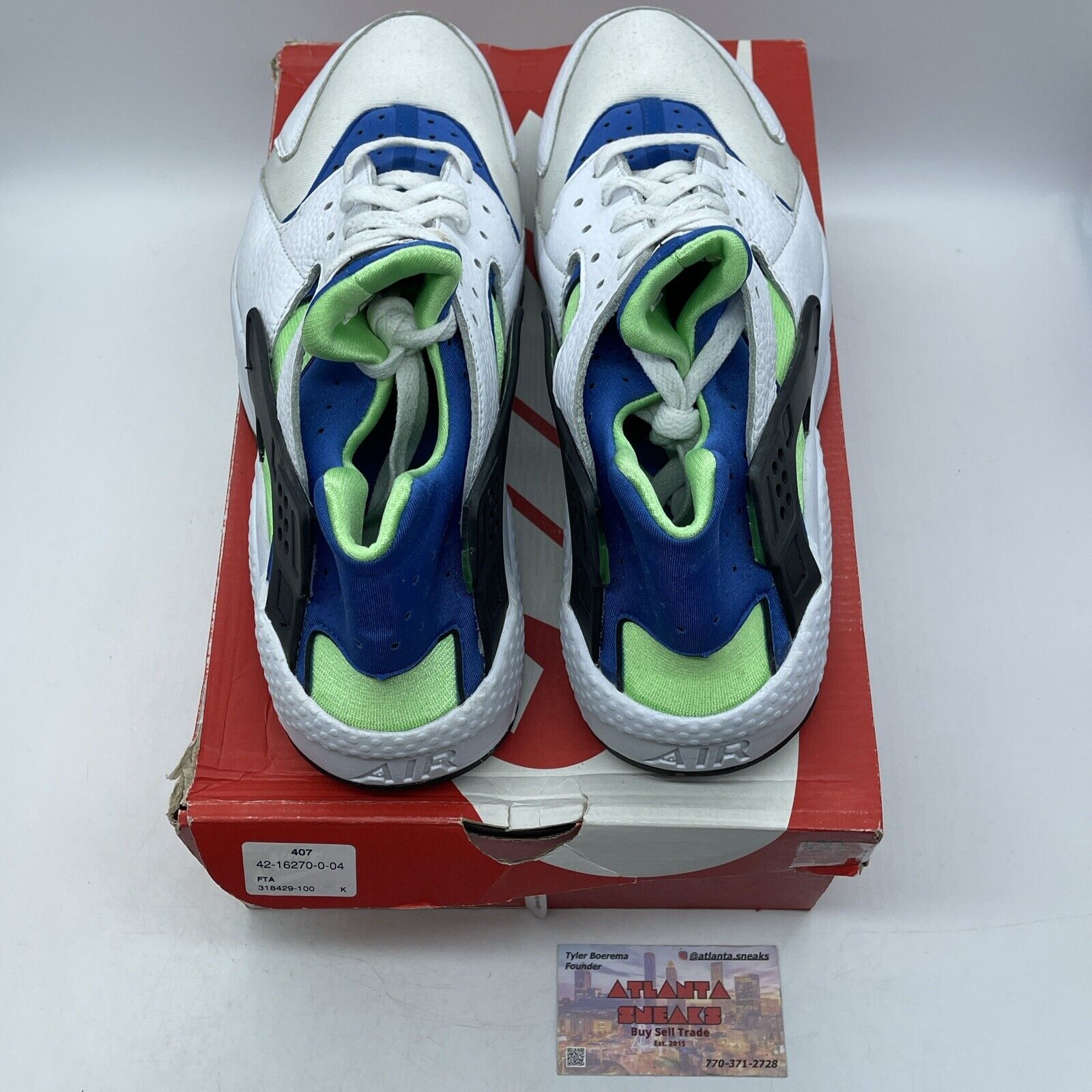 Size 13 - Nike Air Huarache Scream Green Blue White Black (318429-100)