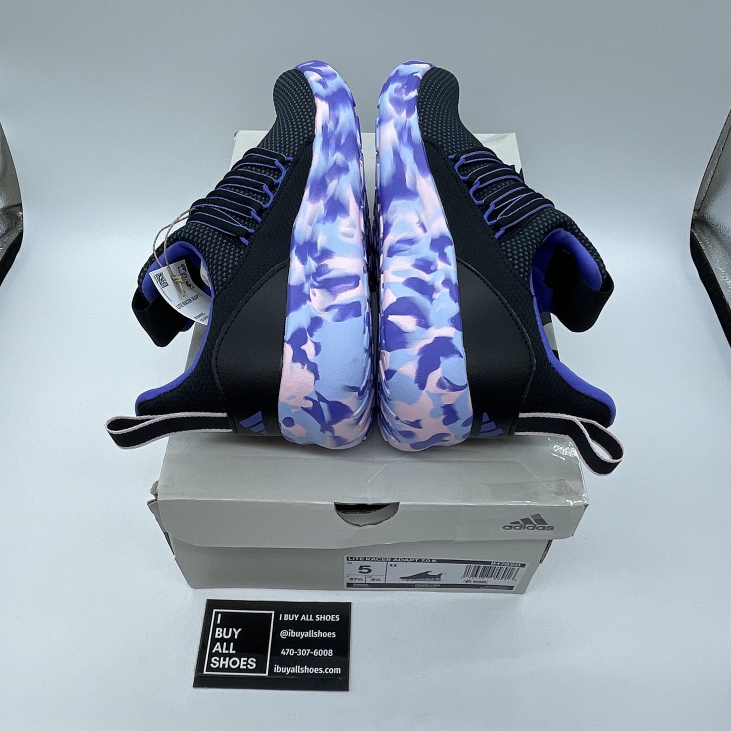 Size 5Y - Adidas Lite Racer Adapt 7.0 Shoes Black Purple Suede  (IH7850)