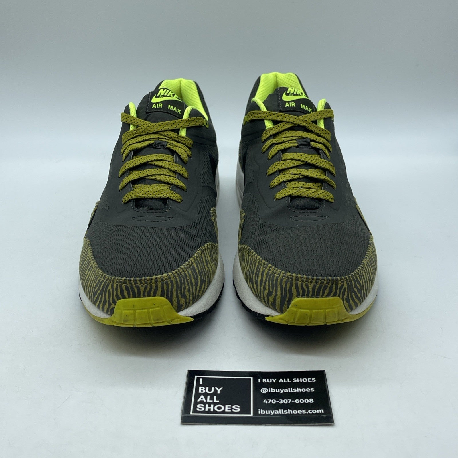 Size 13 - Nike Air Max 1 Premium Tape Yellow Zebra Grey Green (599514-007)