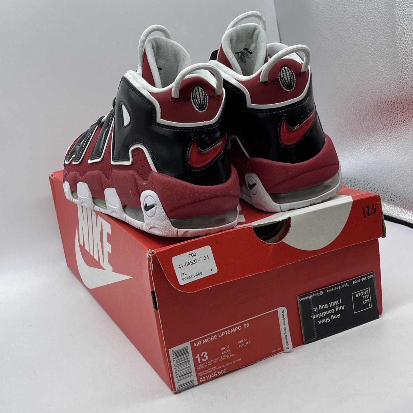 Size 13 - Nike Air More Uptempo Bulls 2017 Red Black Suede Leather (921948-600)